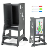 Toddler Kitchen Stool Helper Baby Standing Tower with Chalkboard and Whiteboard-Gray