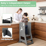 Toddler Kitchen Stool Helper Baby Standing Tower with Chalkboard and Whiteboard-Gray