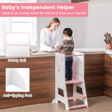 Toddler Kitchen Stool Helper Baby Standing Tower with Chalkboard and Whiteboard-Pink