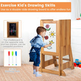 Toddler Kitchen Stool Helper with Chalkboard and Whiteboard-Natural