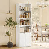 HOMCOM 6-Tier Tall Bookcase, Bookshelf with 4 Open Shelves and Double Door Storage Cabinet, Freestanding Display Rack for Living Room, Bedroom, Home Office, Study, 59 x 29 x 180cm, White