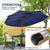 Outsunny Double Sided Garden Parasol with Base Included & 48 Solar LED Lights Patio Umbrella Crank Handle 4.6m Dark Blue
