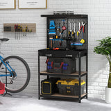 Tool Storage Workbench with Pegboard Shelves and Drawers-Blue