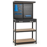 Tool Storage Workbench with Pegboard Shelves and Drawers-Blue