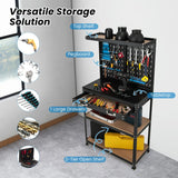 Tool Storage Workbench with Pegboard Shelves and Drawers-Blue