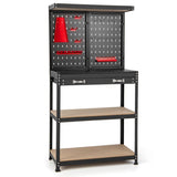 Tool Storage Workbench with Pegboard Shelves and Drawers-Red