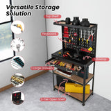 Tool Storage Workbench with Pegboard Shelves and Drawers-Red