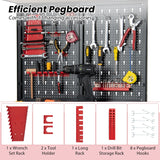 Tool Storage Workbench with Pegboard Shelves and Drawers-Red