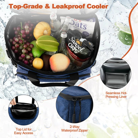 50-Can Large Leakproof Rolling Cooler with Detachable Bottom Plate-Dark Blue