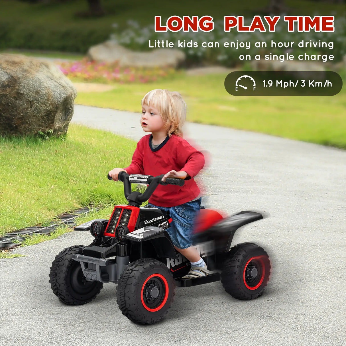 AIYAPLAY 6V Electric Quad Bike for Kids, Ride On ATV w/ Forward/Reverse, Headlights, for Ages 18-36 Months, Black