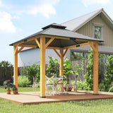 Outsunny 3x(3)M Outdoor Hardtop Gazebo Canopy with 2-Tier Roof and Solid Wood Frame, Outdoor Patio Shelter for Patio, Garden, Grey