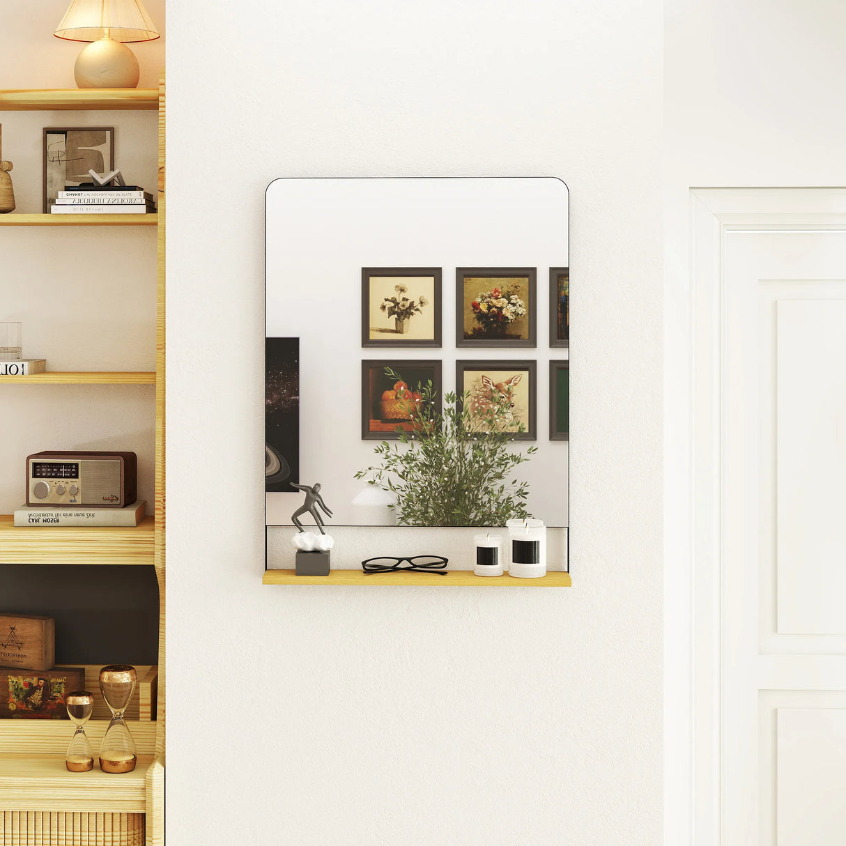 HOMCOM Wall Mirror with Wood Shelf - Black