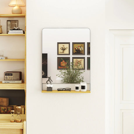 HOMCOM Wall Mirror with Wood Shelf - Black