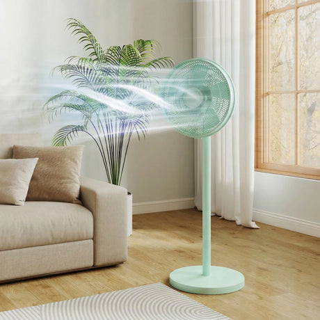 HOMCOM 40 cm Standing Fan, Cooling Floor Fan with 80 Oscillating, Adjustable Tilt and Height, 4 Speed, Remote Control, Green