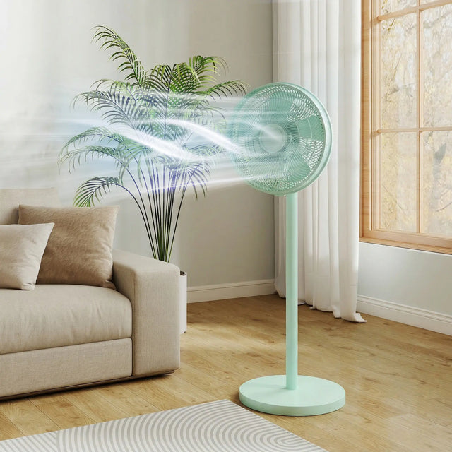 HOMCOM 40 cm Standing Fan, Cooling Floor Fan with 80 Oscillating, Adjustable Tilt and Height, 4 Speed, Remote Control, Green