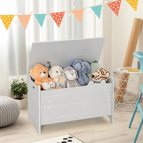 2-in-1 Kids Toy Box Storage Chest with Flip-up Lid and Safety Hinges-Grey