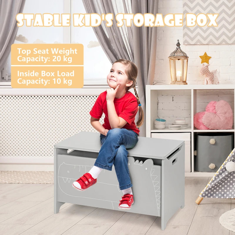 2-in-1 Kids Toy Box Storage Chest with Flip-up Lid and Safety Hinges-Grey
