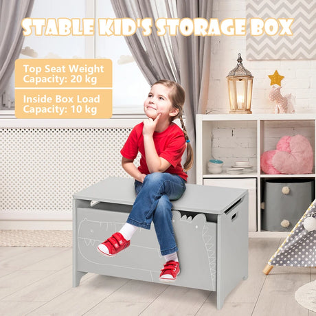 2-in-1 Kids Toy Box Storage Chest with Flip-up Lid and Safety Hinges-Grey