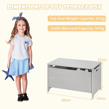 2-in-1 Kids Toy Box Storage Chest with Flip-up Lid and Safety Hinges-Grey