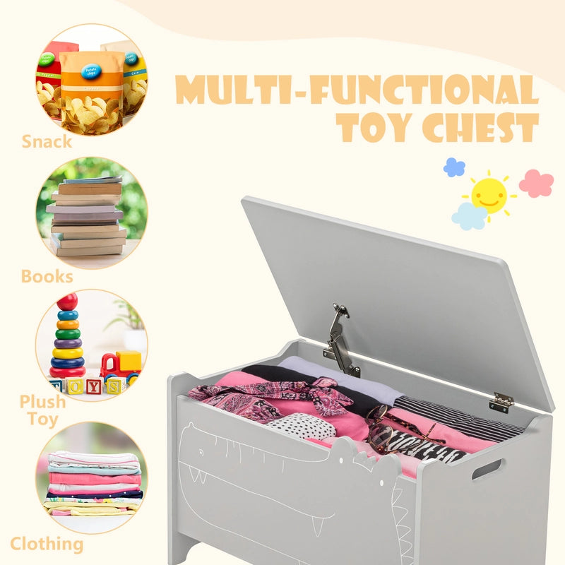 2-in-1 Kids Toy Box Storage Chest with Flip-up Lid and Safety Hinges-Grey