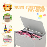 2-in-1 Kids Toy Box Storage Chest with Flip-up Lid and Safety Hinges-Grey