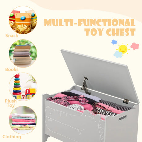 2-in-1 Kids Toy Box Storage Chest with Flip-up Lid and Safety Hinges-Grey