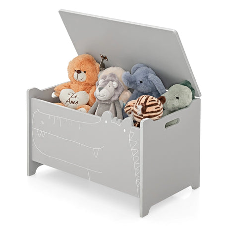 2-in-1 Kids Toy Box Storage Chest with Flip-up Lid and Safety Hinges-Grey
