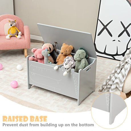 2-in-1 Kids Toy Box Storage Chest with Flip-up Lid and Safety Hinges-Grey