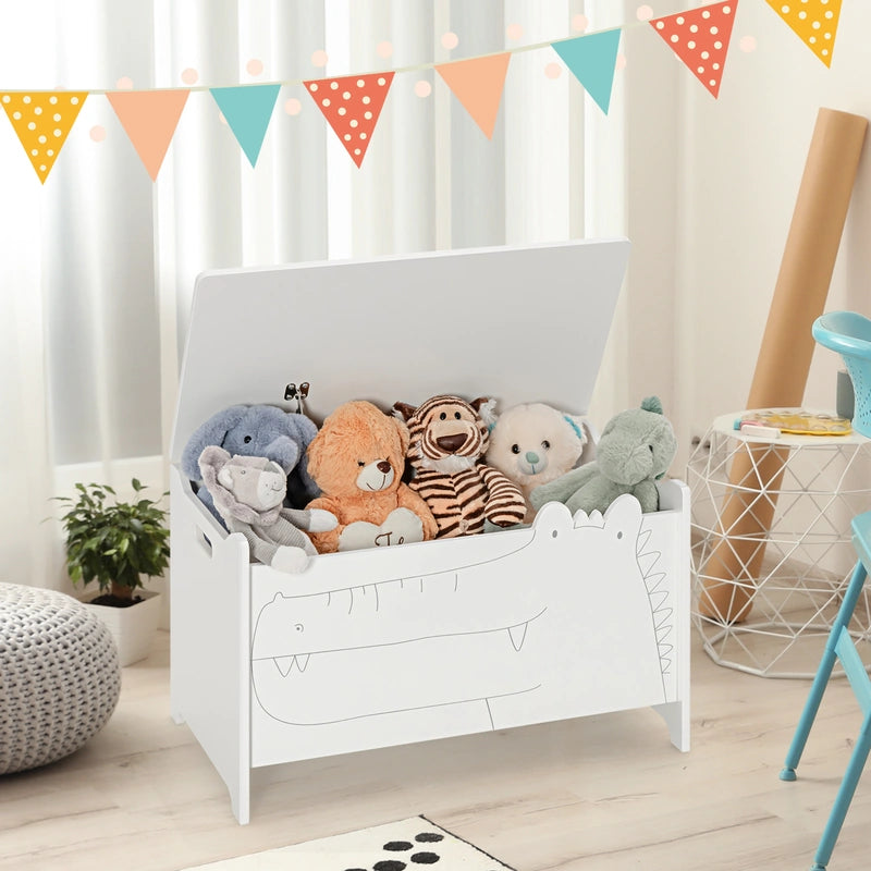 2-in-1 Kids Toy Box Storage Chest with Flip-up Lid and Safety Hinges-White