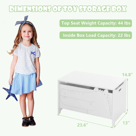 2-in-1 Kids Toy Box Storage Chest with Flip-up Lid and Safety Hinges-White