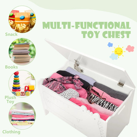 2-in-1 Kids Toy Box Storage Chest with Flip-up Lid and Safety Hinges-White