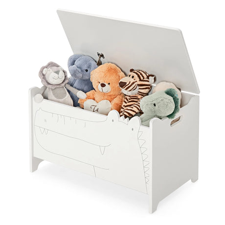 2-in-1 Kids Toy Box Storage Chest with Flip-up Lid and Safety Hinges-White