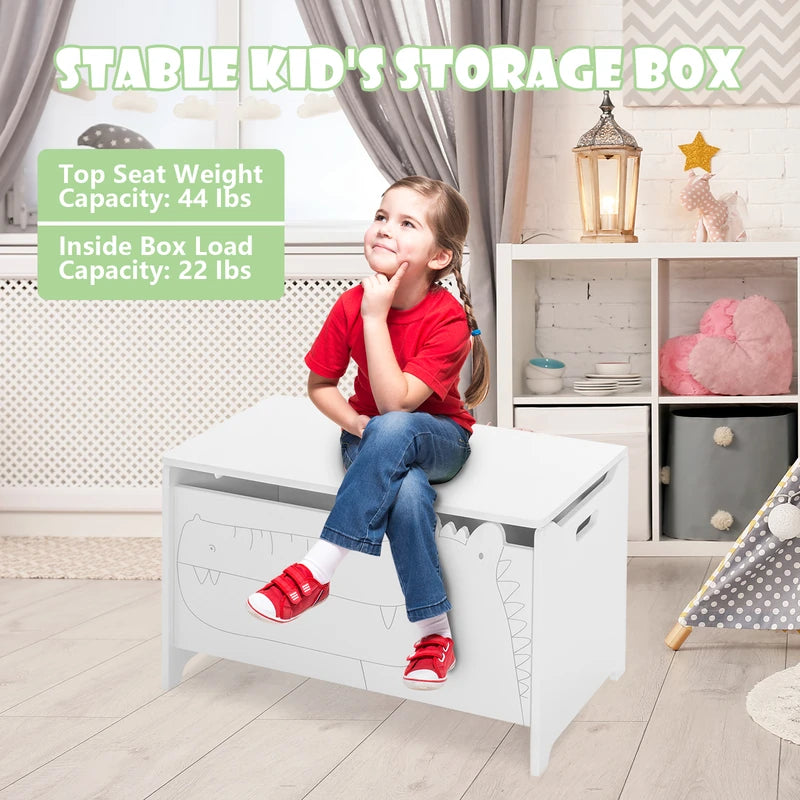 2-in-1 Kids Toy Box Storage Chest with Flip-up Lid and Safety Hinges-White