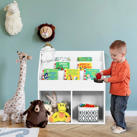 Children&#39;s wooden bookcase with 3 tiers &amp; 2 shelves toy shelf white