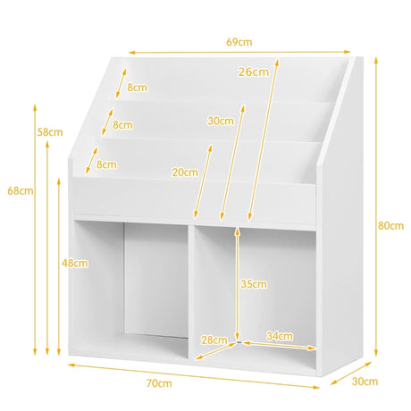 Children&#39;s wooden bookcase with 3 tiers &amp; 2 shelves toy shelf white
