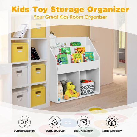 Children&#39;s wooden bookcase with 3 tiers &amp; 2 shelves toy shelf white