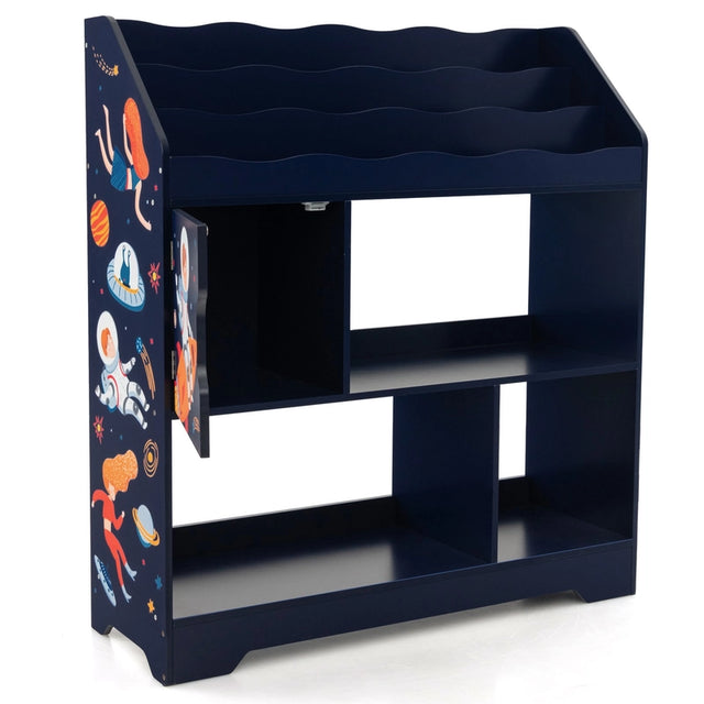 Kids Toy Storage Organizer with Book Shelf and Storage Cabinet-Navy