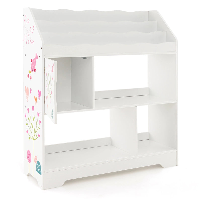 Kids Toy Storage Organizer with Book Shelf and Storage Cabinet-White