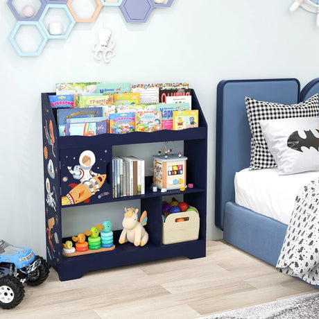 Kids Toy Storage Organizer with Book Shelf and Storage Cabinet-Navy