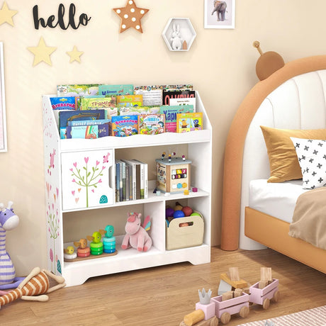 Kids Toy Storage Organizer with Book Shelf and Storage Cabinet-White