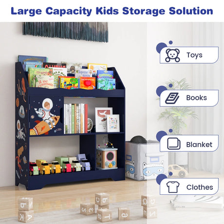 Kids Toy Storage Organizer with Book Shelf and Storage Cabinet-Navy