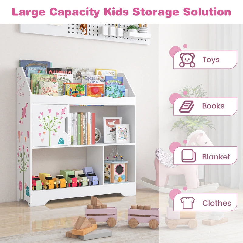 Kids Toy Storage Organizer with Book Shelf and Storage Cabinet-White