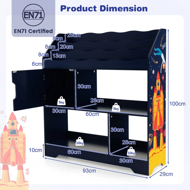 Kids Toy Storage Organizer with Book Shelf and Storage Cabinet-Navy