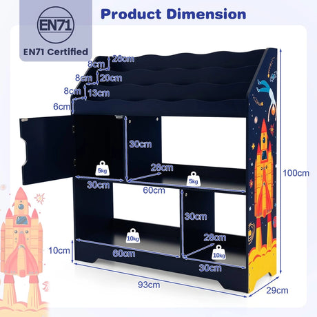 Kids Toy Storage Organizer with Book Shelf and Storage Cabinet-Navy