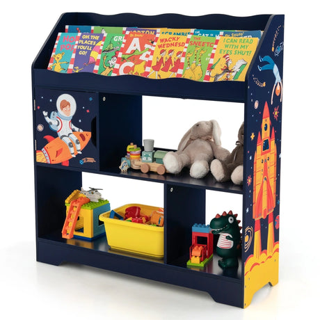 Kids Toy Storage Organizer with Book Shelf and Storage Cabinet-Navy