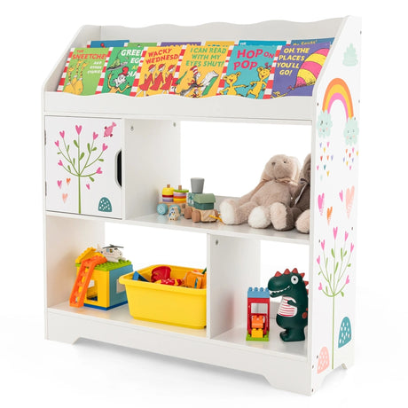 Kids Toy Storage Organizer with Book Shelf and Storage Cabinet-White