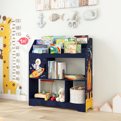 Kids Toy Storage Organizer with Book Shelf and Storage Cabinet-Navy