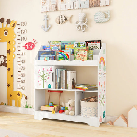 Kids Toy Storage Organizer with Book Shelf and Storage Cabinet-White