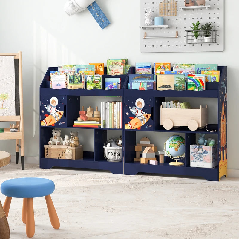 Kids Toy Storage Organizer with Book Shelf and Storage Cabinet-Navy