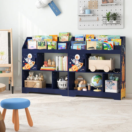 Kids Toy Storage Organizer with Book Shelf and Storage Cabinet-Navy